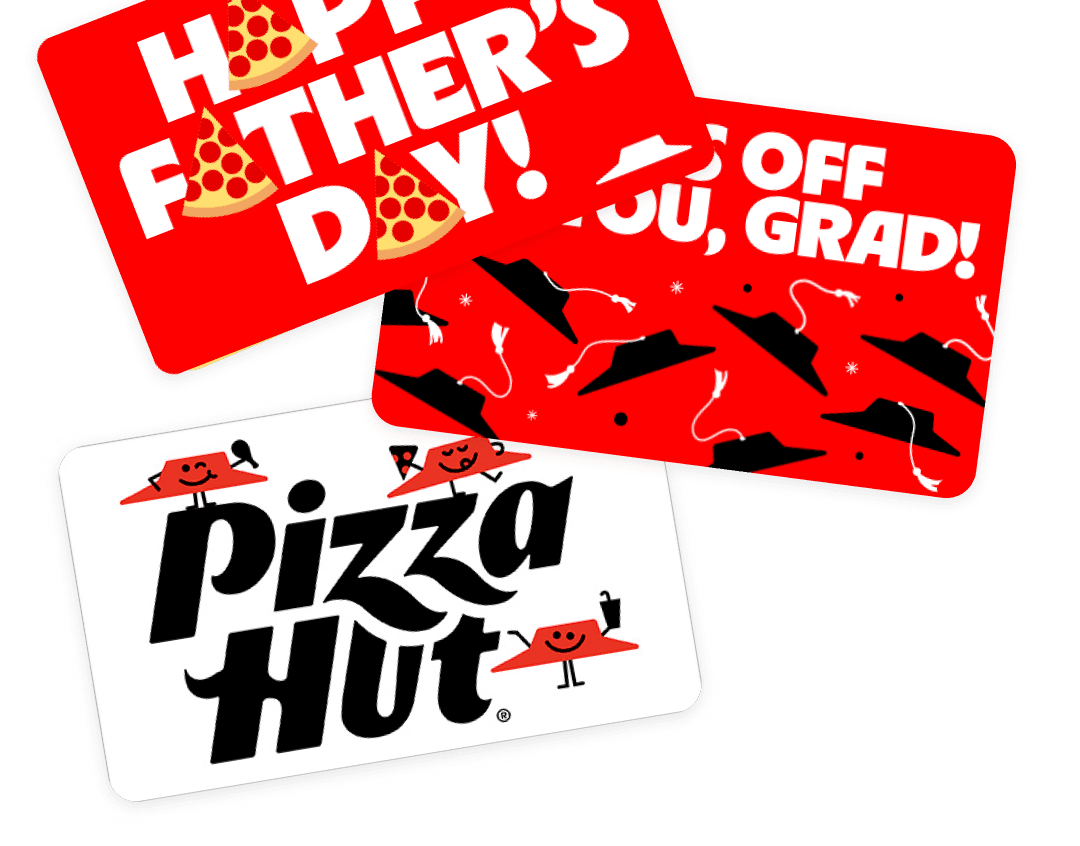 A spread of Pizza Hut gift cards